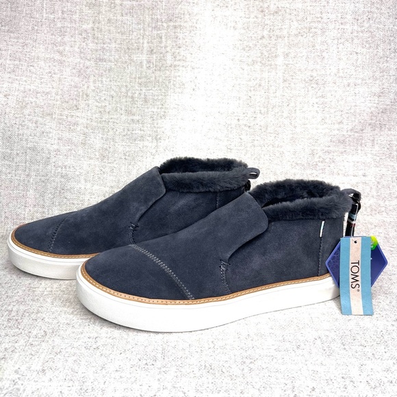 TOMS NWT Paxton Forged Iron gray suede faux fur lined sneakers size 9.5 ankle - Picture 1 of 13